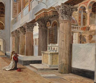 Constantin Hansen Det indre af kirken S. Lorenzo Fuori i Rom, 1837