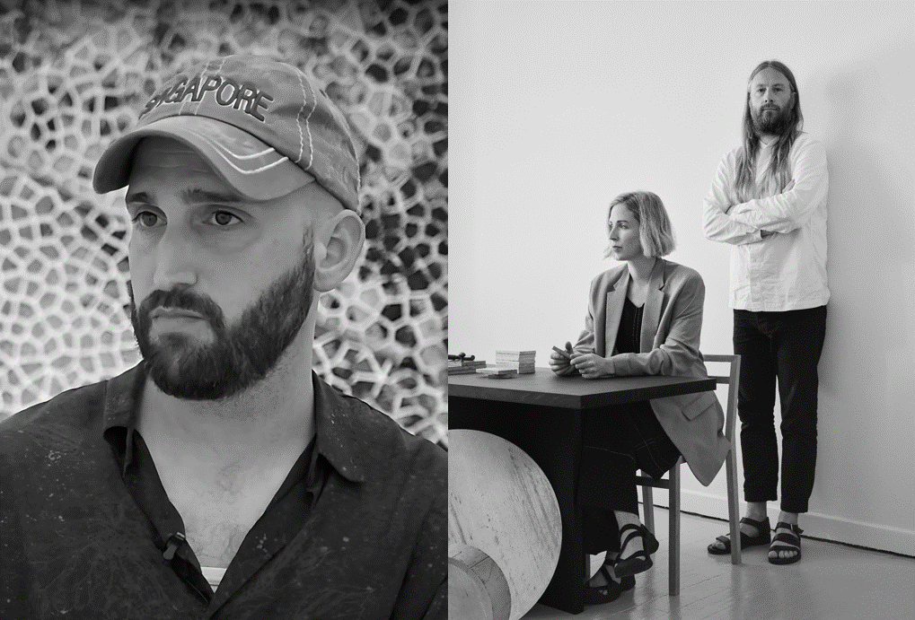 Portræt af Amitai Romm og Justine Bell og Jonas Djernes fra Djernes & Bell.