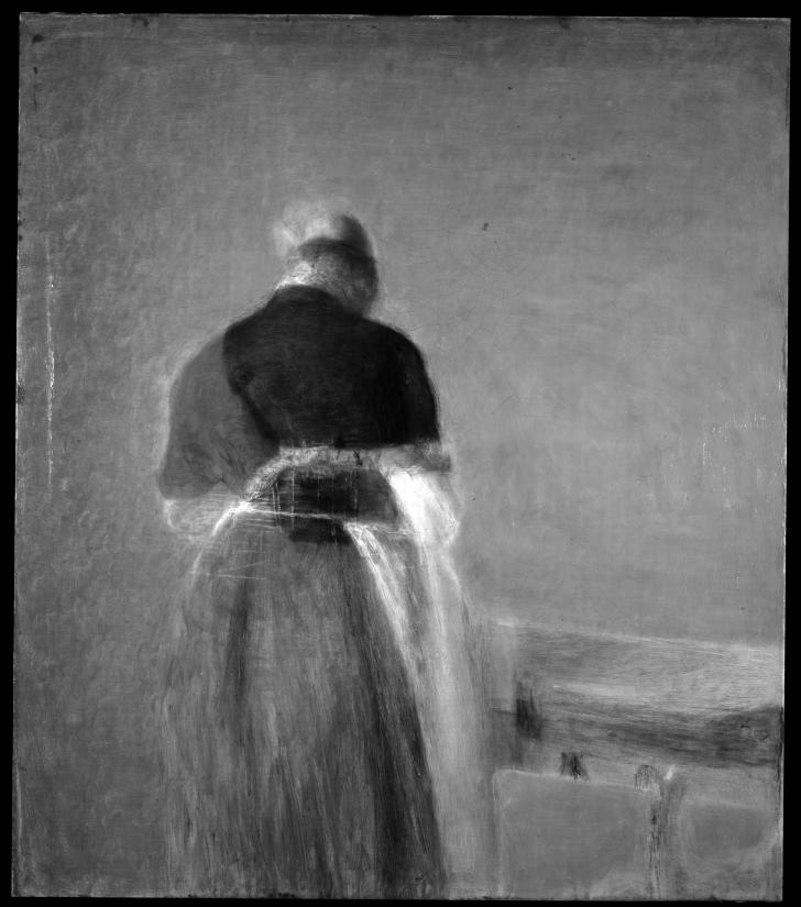 Hammershøi Kvindefigur set fra ryggen (SMK). Infrarød reflektografi af maleriet